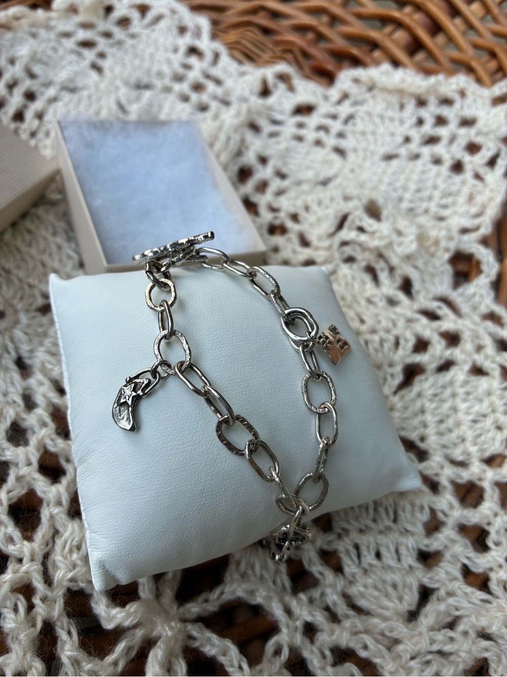 Handmade Artisan .925 solid sterling oval  link Charm toggle bracelet 7” INCHES